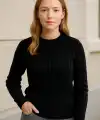 Kadın Bisiklet Yaka Triko Kazak Pamuklu Kalın Fitilli Dokuma Regular Fit -  Siyah