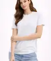 Kadın Bisiklet Yaka Yazlık Kısa kol Düz Tişört Regular Kalıp T-shirt - Beyaz