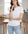 Kadın Bisiklet Yaka Yazlık Kısa kol Düz Tişört Regular Kalıp T-shirt - Beyaz