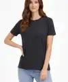 Kadın Bisiklet Yaka Yazlık Kısa kol Düz Tişört Regular Kalıp T-shirt - Füme