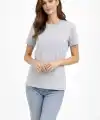 Kadın Bisiklet Yaka Yazlık Kısa kol Düz Tişört Regular Kalıp T-shirt - Gri