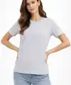 Kadın Bisiklet Yaka Yazlık Kısa kol Düz Tişört Regular Kalıp T-shirt - Gri