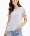 Kadın Bisiklet Yaka Yazlık Kısa kol Düz Tişört Regular Kalıp T-shirt - Gri