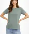 Kadın Bisiklet Yaka Yazlık Kısa kol Düz Tişört Regular Kalıp T-shirt - Mint Yeşili