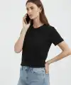 Kadın Bisiklet Yaka Yazlık Kısa kol Düz Tişört Regular Kalıp T-shirt - Siyah