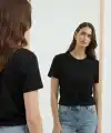 Kadın Bisiklet Yaka Yazlık Kısa kol Düz Tişört Regular Kalıp T-shirt - Siyah
