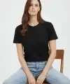 Kadın Bisiklet Yaka Yazlık Kısa kol Düz Tişört Regular Kalıp T-shirt - Siyah