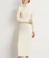 Kadın Boğazlı Triko Elbise Uzun Fitilli Esnek Dokuma Tam Kalıp Baharlık 130 cm - Beyaz