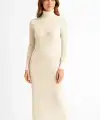 Kadın Boğazlı Triko Elbise Uzun Fitilli Esnek Dokuma Tam Kalıp Baharlık 130 cm - Beyaz