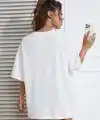 Kadın Brooklyn Baskılı Tişört Kısa Kol Bisiklet Yaka Oversize T-Shirt - Beyaz