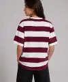 Kadın Çizgili Oversize Tişört Bisiklet Yaka Kısa Kol Yazlık T-Shirt - Bordo
