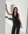 Kadın Çizgili Tansel Kumaş Yelek Pantolon İkili Takım Ofis Şık Modern - Siyah
