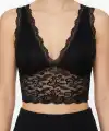 Kadın Dantel Bralet Crop Sütyen V Yaka Askılı Şık Esnek Rahat - Siyah