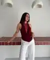 Kadın Dantel Detaylı Derin Dekolte Body Şık Kolsuz Yazlık Bodysuit - Bordo