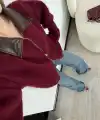 kadın Deri Yakalı Pamuk dokulu Çift Taraflı Çalışan Fermuar Ceket - Bordo