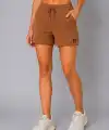 Kadın Dokuma Kumaş Cepli Bağcıklı Regular Fit Yazlık Şort - Kahverengi