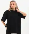 Kadın Düz  Kısa kol Penye T-shirt - Siyah