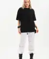 Kadın Düz  Kısa kol Penye T-shirt - Siyah