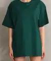 Kadın Düz  Kısa kol Penye T-shirt- Yeşil
