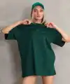 Kadın Düz  Kısa kol Penye T-shirt- Yeşil