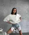 Kadın Düz T-Shirt Kısa Kol Bisiklet Yaka Oversize Rahat Kalıp Günlük Tişört - Beyaz