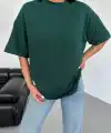 Kadın Düz T-Shirt Kısa Kol Bisiklet Yaka Oversize Rahat Kalıp Günlük Tişört - Haki