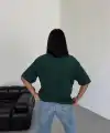 Kadın Düz T-Shirt Kısa Kol Bisiklet Yaka Oversize Rahat Kalıp Günlük Tişört - Haki