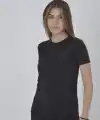 Kadın Gögüs Fileli T-Shirt Kısa Kol Bisiklet Yaka Slimfit Tişört   - Siyah