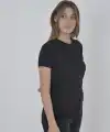 Kadın Gögüs Fileli T-Shirt Kısa Kol Bisiklet Yaka Slimfit Tişört   - Siyah