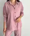 Kadın Gömlek Pantolon ikili Alt-Üst Takım - Toz Pembe