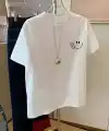 Kadın Gülücük Baskılı Tişört Kısa Kol Bisiklet Yaka Oversize T-Shirt - Beyaz