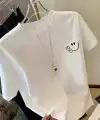 Kadın Gülücük Baskılı Tişört Kısa Kol Bisiklet Yaka Oversize T-Shirt - Beyaz