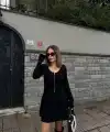 Kadın İkili Fermuarlı Hırkalı Etekli Takım - Siyah