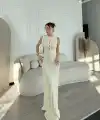 Kadın Kalın Fitilli Uzun Triko Elbise - Kırık Beyaz