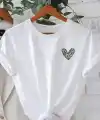 Kadın Kalp Baskılı T-Shirt Kısa Kol Bisiklet Yaka Oversize Rahat Kalıp Günlük Tişört - Beyaz