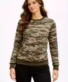 Kadın Kamuflaj Desenli 2 İplik 4 Mevsim Uzun Kollu Bisiklet Yaka Sweatshirt - Kamuflaj