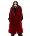 Kadın Kapşonlu Peluş Kürk Yelek Premium Kalite, Tam Astarlı, Uzun Model - Kırmızı