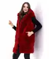 Kadın Kapşonlu Peluş Kürk Yelek Premium Kalite, Tam Astarlı, Uzun Model - Kırmızı