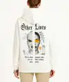 Kadın Kapşonlu Sweatshirt – Oversize Üç İplik Şardonlu Hoodie, “Other Lives” Ön & Arka Baskılı, Kanguru Cepli, Kışlık Rahat Günlük Stil - Beyaz