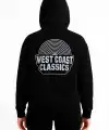 Kadın Kapşonlu Sweatshirt – Oversize Üç İplik Şardonlu Hoodie, “West Coast Classics” Ön & Arka Baskılı, Kanguru Cepli Kışlık Günlük Stil - Siyah