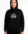 Kadın Kapşonlu Sweatshirt – Oversize Üç İplik Şardonlu Hoodie, “West Coast Classics” Ön & Arka Baskılı, Kanguru Cepli Kışlık Günlük Stil - Siyah