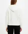Kadın Kapüşonlu 3 İplik Pamuklu Önü Baskılı Fermuarlı Oversize Hoodie Sweatshirt - Beyaz