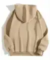 Kadın Kapüşonlu Kanguru Cepli 3 İplik Pamuklu Düz Hoodie Sweatshirt - Bej