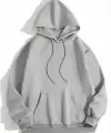 Kadın Kapüşonlu Kanguru Cepli 3 İplik Pamuklu Düz Hoodie Sweatshirt - Gri