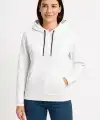 Kadın Kapüşonlu Kanguru Cepli 3 İplik Pamuklu Oversize Hoodie Sweatshirt - Beyaz