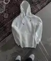 Kadın Kapüşonlu Kanguru Cepli 3 İplik Pamuklu Oversize Hoodie Sweatshirt - Beyaz