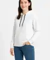 Kadın Kapüşonlu Kanguru Cepli 3 İplik Pamuklu Oversize Hoodie Sweatshirt - Beyaz
