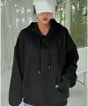 Kadın Kapüşonlu Kanguru Cepli 3 İplik Pamuklu Oversize Hoodie Sweatshirt - Siyah