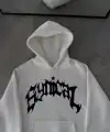 Kadın Kapüşonlu Kanguru Cepli Sweatshirt 3 İplik Pamuklu Baskılı Hoodie -  Beyaz