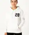 Kadın Kapüşonlu Kanguru Cepli Sweatshirt 3 İplik Pamuklu Baskılı Hoodie - Beyaz